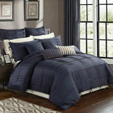 3 Pcs Luxury Box Pleated Duvet Set - Navy Blue